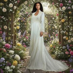 Wedding Gown Ivory with off white embroidery lace beads. Long sleeves. Size XS